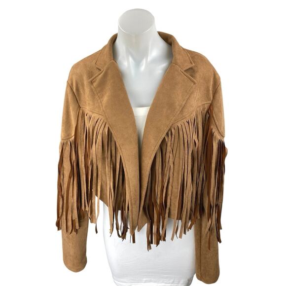 Unbranded Jackets & Blazers - Women's Brown Faux Suede Leather Long Sleeve Cowgirl Fringe Coat Jacket Size XL